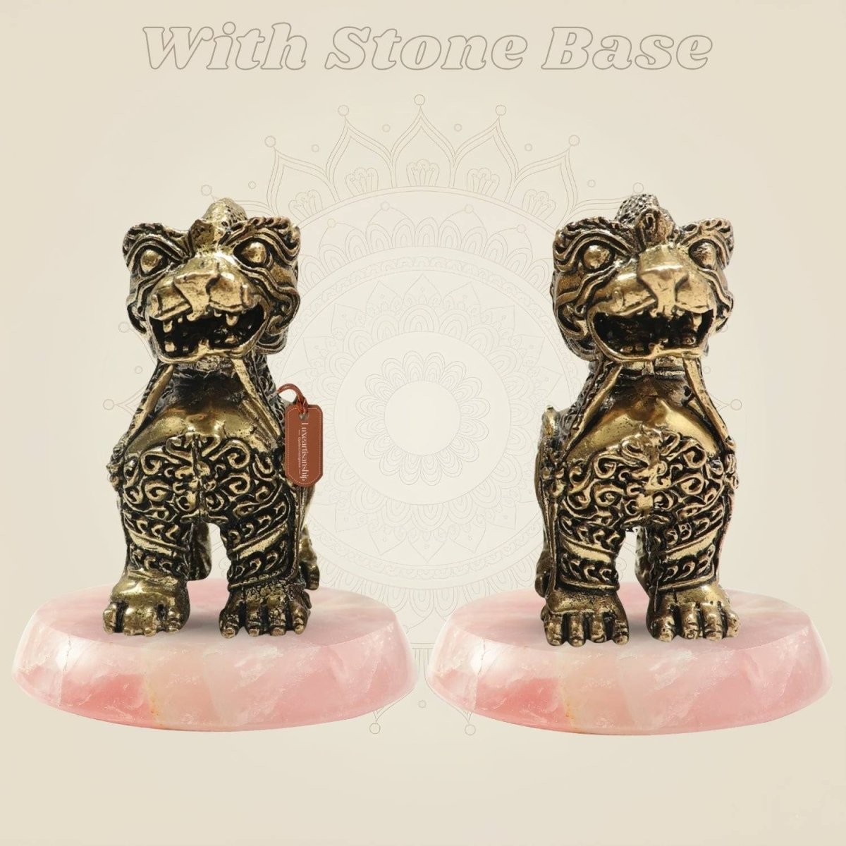 Brass Yali Guardian Simha Yali (Lion) 3"– Majestic Keeper of Strength (Set of 2) - Luxeartisanship