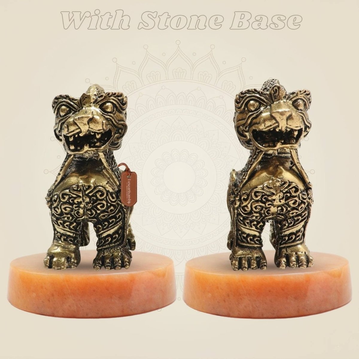 Brass Yali Guardian Simha Yali (Lion) 3"– Majestic Keeper of Strength (Set of 2) - Luxeartisanship