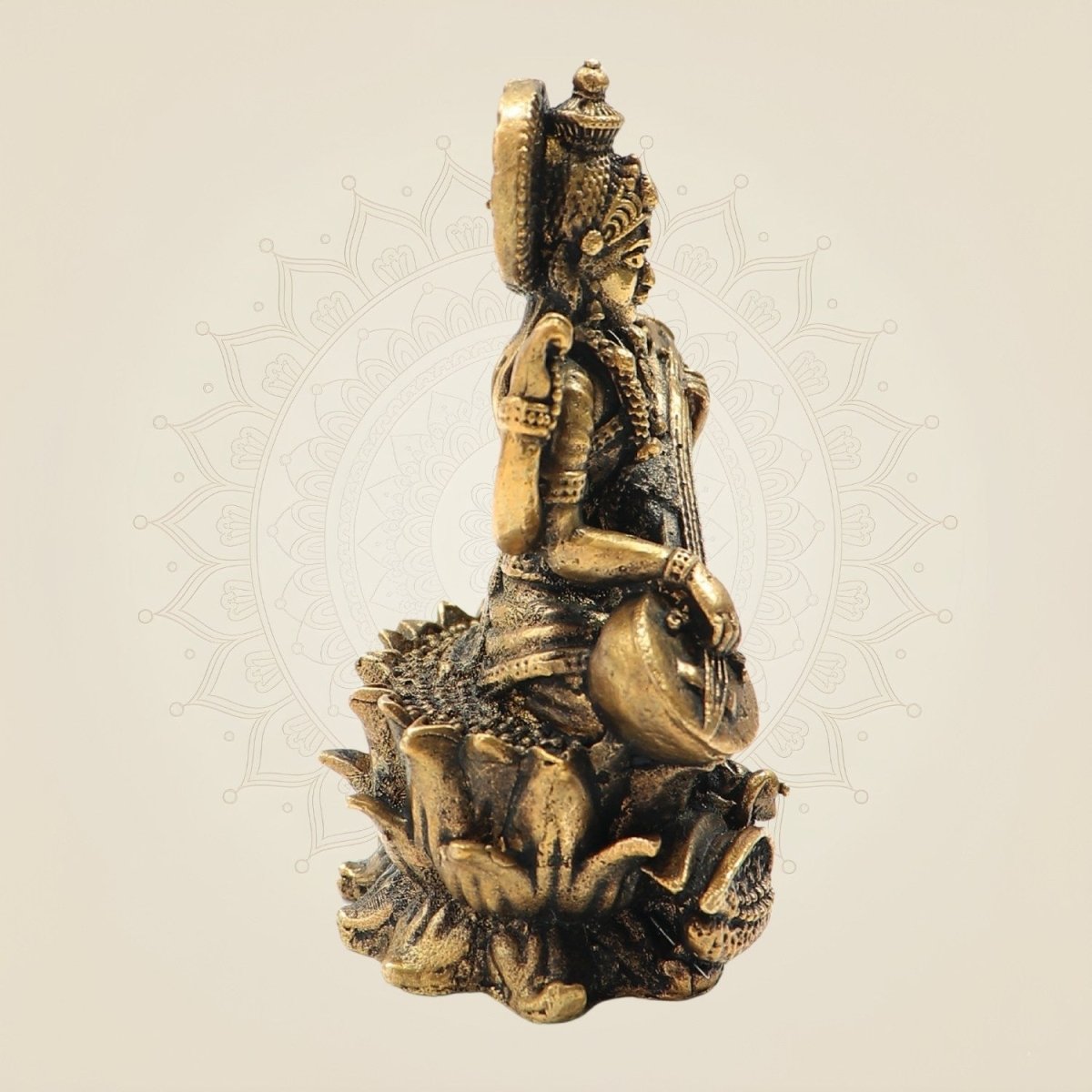 Bronze Chaturbhuja Saraswati Idol on Lotus – Graceful Goddess Murti - Luxeartisanship