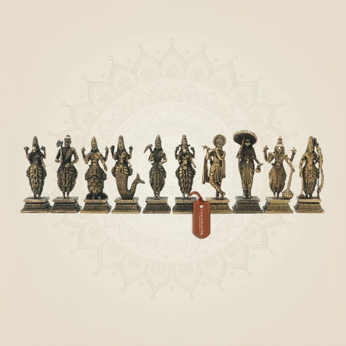 Bronze Dashavatara Idol Set 3.5"– Ten Vishnu Avatars in Fine Artisan Craft