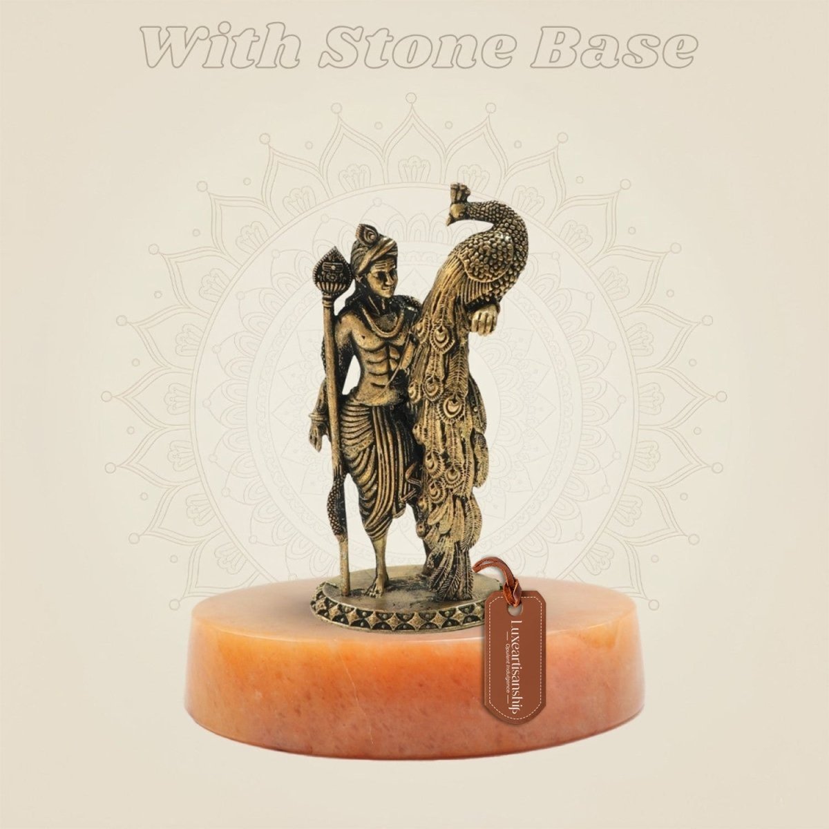 Bronze Murugan with Peacock Panchaloha Statue 4" - Luxeartisanship