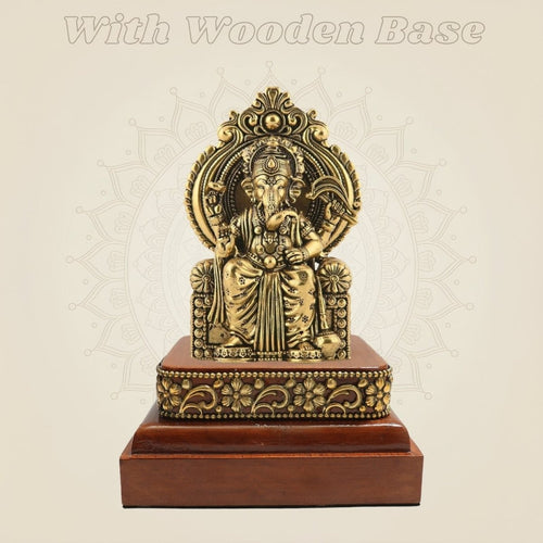 Buy Chaturbhuj Ganesha Brass Murti 4" with Square Wooden Base