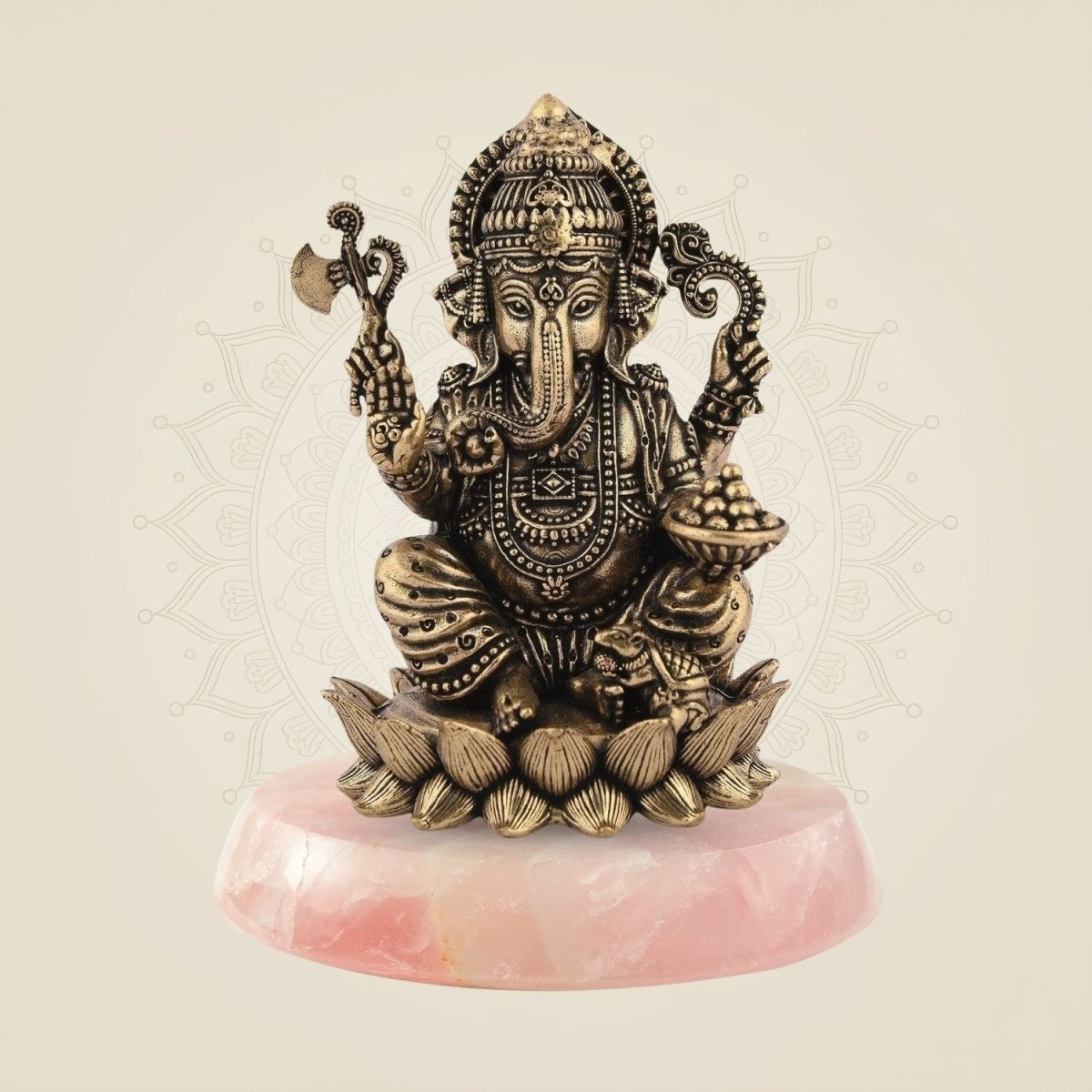 Chaturbhuj Ganesha Brass statue on gemstone base