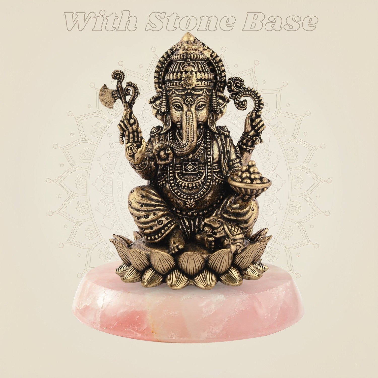Chaturbhuj Ganesha Brass statue on gemstone base
