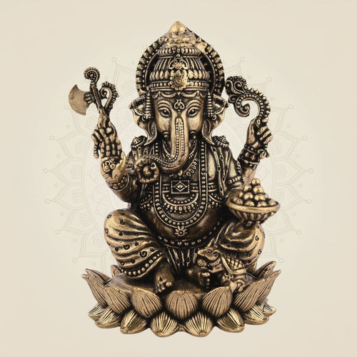 Chaturbhuj Ganesha Brass Idol– 3" Handcrafted Artisan for Home Decor