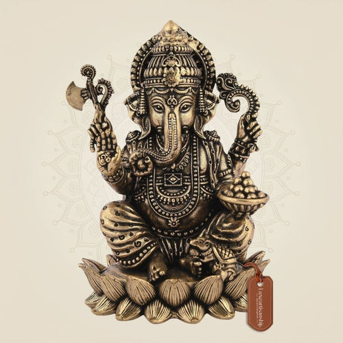 Chaturbhuj Ganesha Brass Idol– 3" Handcrafted Artisan for Home Decor