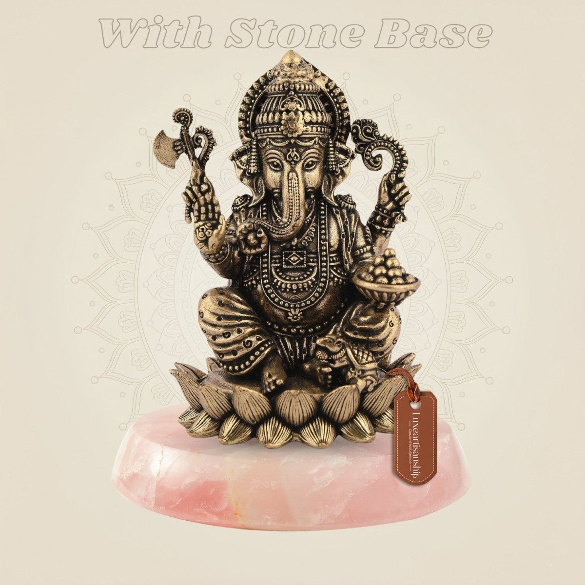 Chaturbhuj Ganesha Brass statue on gemstone base
