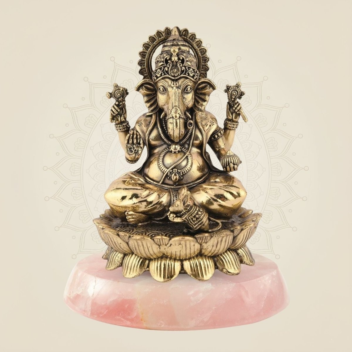Chaturbhuj Ganesha Brass Idol with stone base