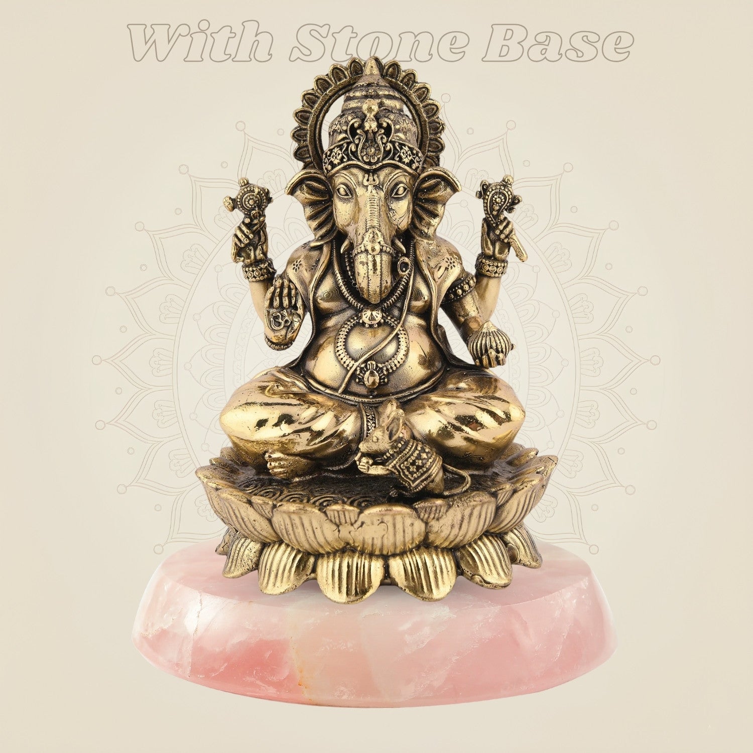 Chaturbhuj Ganesha Brass Idol with stone base