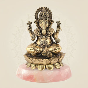 Chaturbhuj Ganesha Brass Idol with stone base
