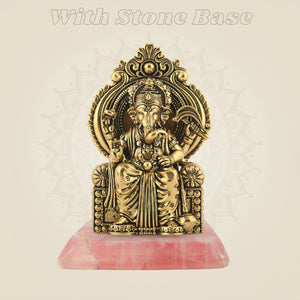 Ganesha Seated on Singhasan with gemstone base