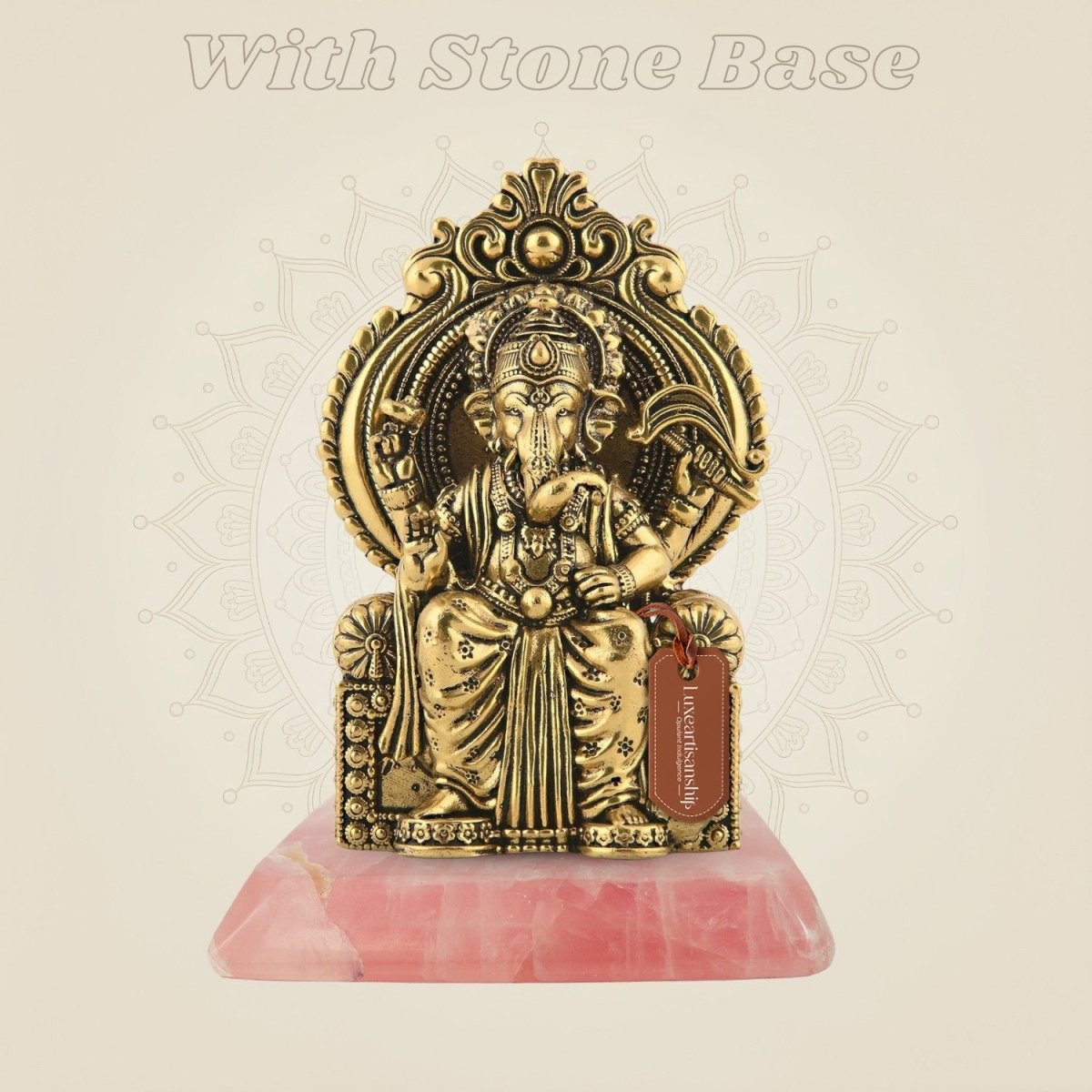 Ganesha Seated on Singhasan with gemstone base
