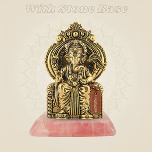 Ganesha Seated on Singhasan with gemstone base