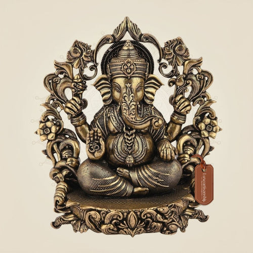 Chaturbhuj Ganesha with Darbaar Idol – 3.75" Handcrafted Brass Murti