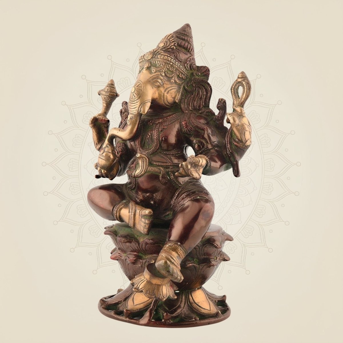 Colored Sitting Ganesha Brass Murti for Home