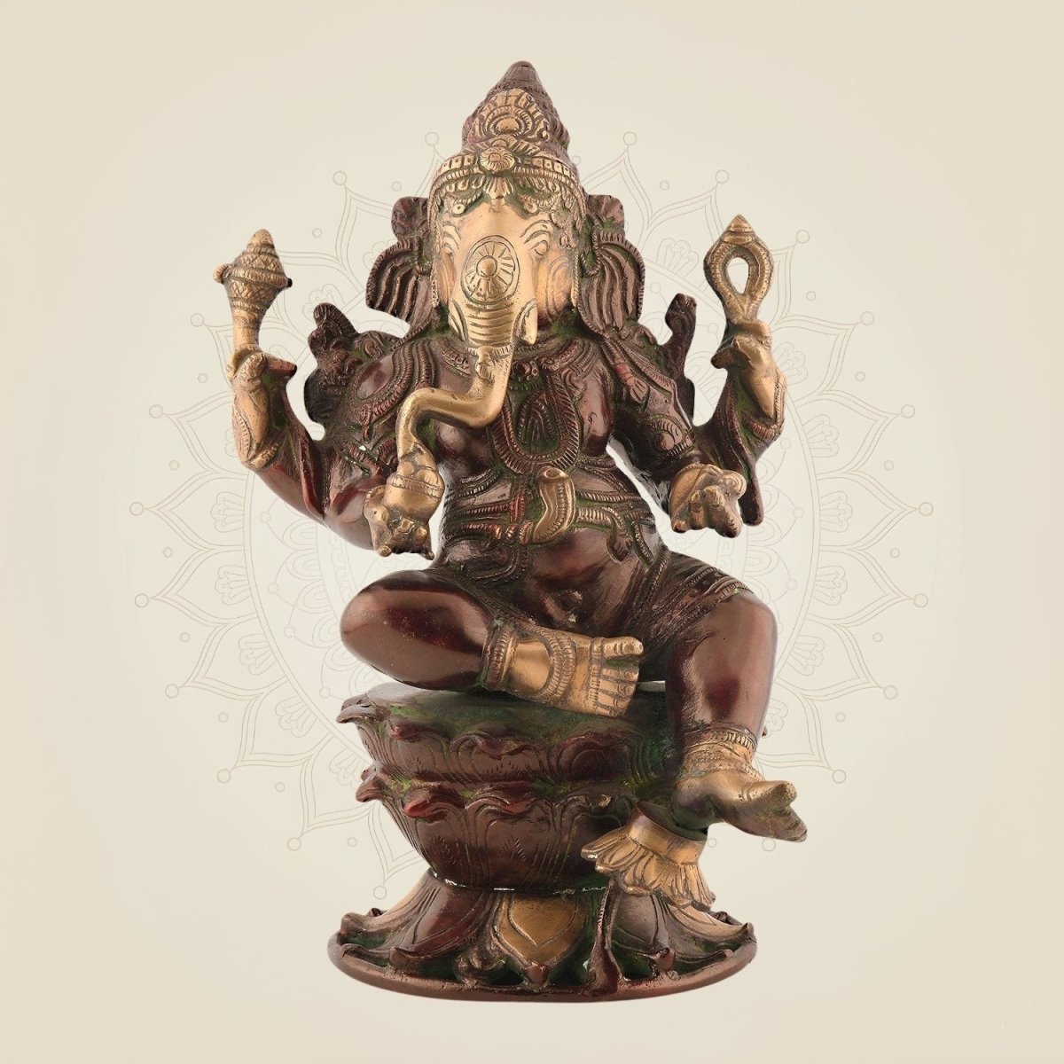 Colored Sitting Ganesha Idol – 11.5" Handcrafted Large Size Brass Murti for Home & Gift Use - Luxeartisanship