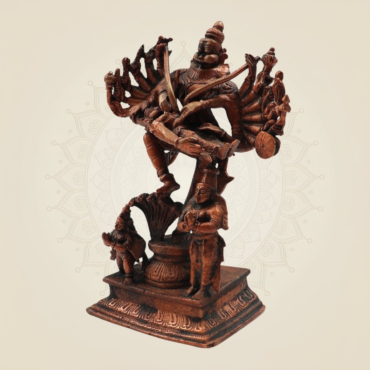 Copper Lord Narsimha Idol with Garuda & Prahlada – Handcrafted Pure statue of Protection 6.75" - Luxeartisanship