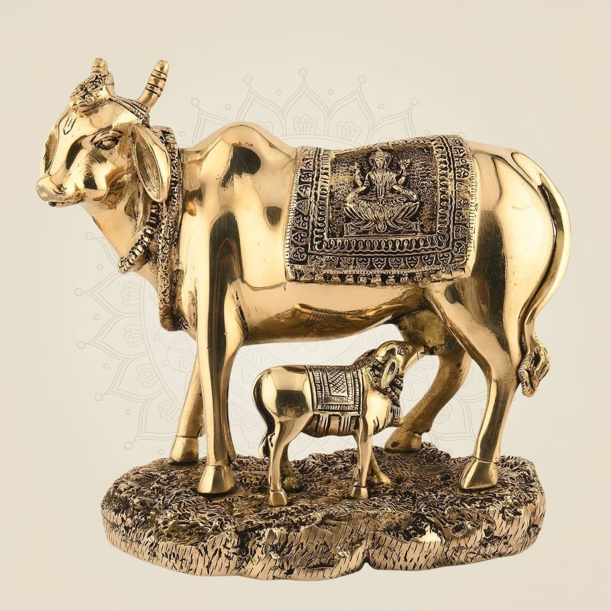 Cow with Calf Brass Idol 10"