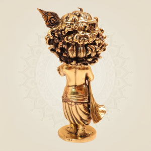 Cute Murli Manohar – 4.75 Inch Handcrafted Bal Krishna Playing Flute Brass Murti - Luxeartisanship