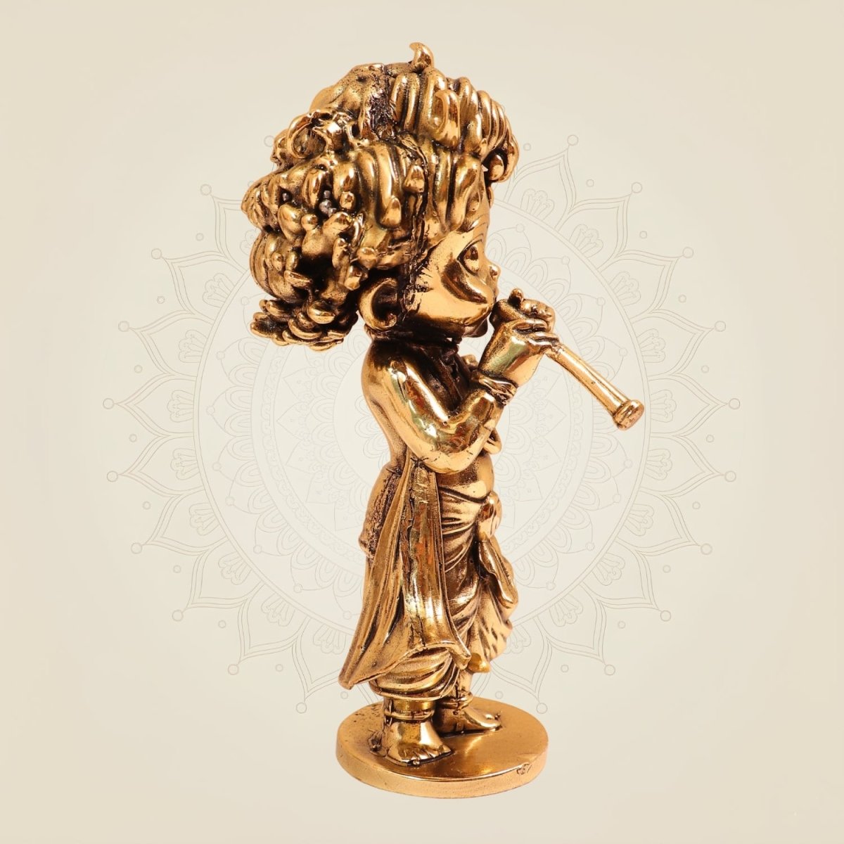 Cute Murli Manohar – 4.75 Inch Handcrafted Bal Krishna Playing Flute Brass Murti - Luxeartisanship
