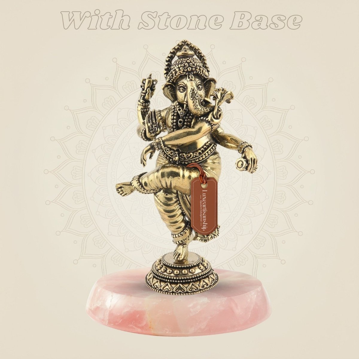 Dancing Ganesha Brass Idol with gemstone base
