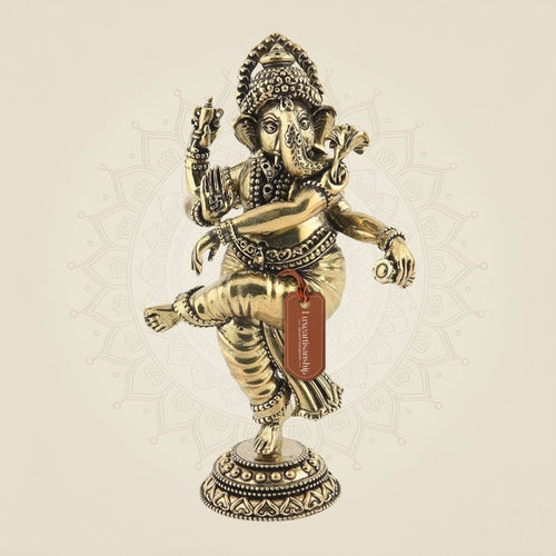 Dancing Ganesha Brass Idol 5"– Handcrafted Hindu Deity Statue