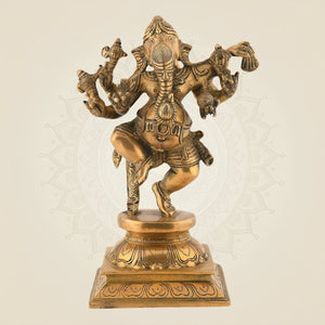 Dancing Ganesha Brass Idol 9.5"