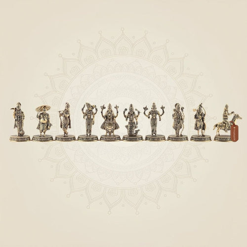 Dasavatharam Brass Set – 10 Avatars of Vishnu, Handcrafted Miniature Statues 2.5″