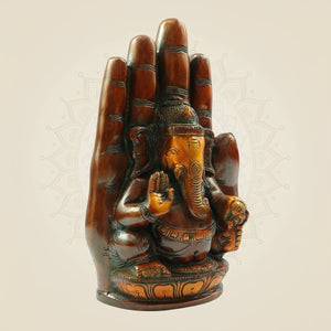 Brass Ganesh Murti 9" Embossed on Hand Design