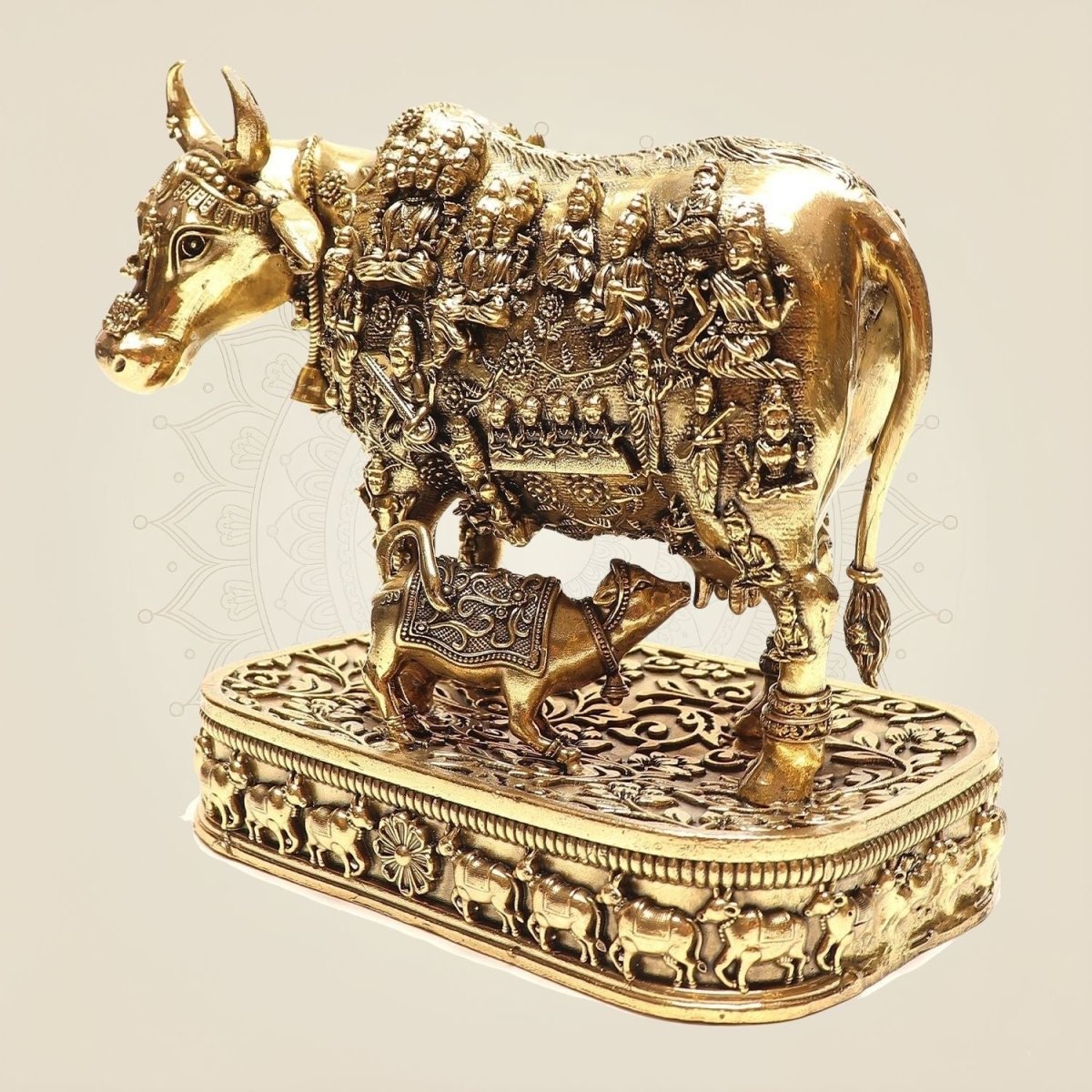 Brass Kamdhenu Cow with Calf Statue