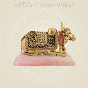 Divine Brass Nandi Murti on stone base