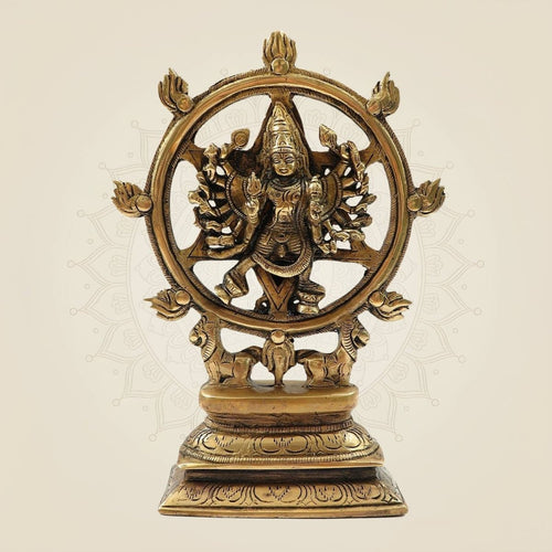 Divine Brass Panchaloha Chakrathalwar Sudarshanar Idol - 9.5"