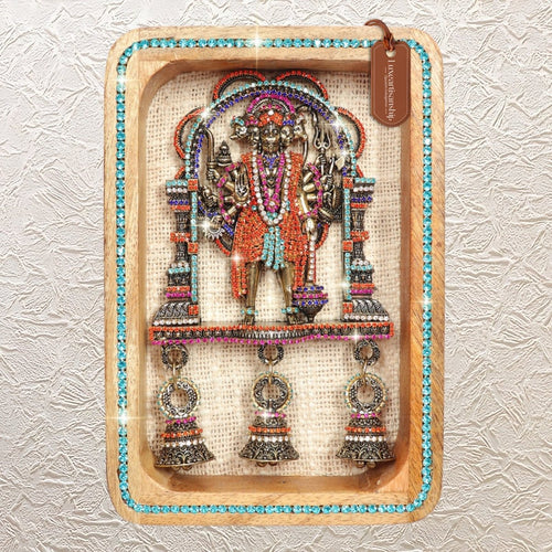 Divine Brass Panchmukhi Hanuman in 9" Wall Frame with Rhinestone Work