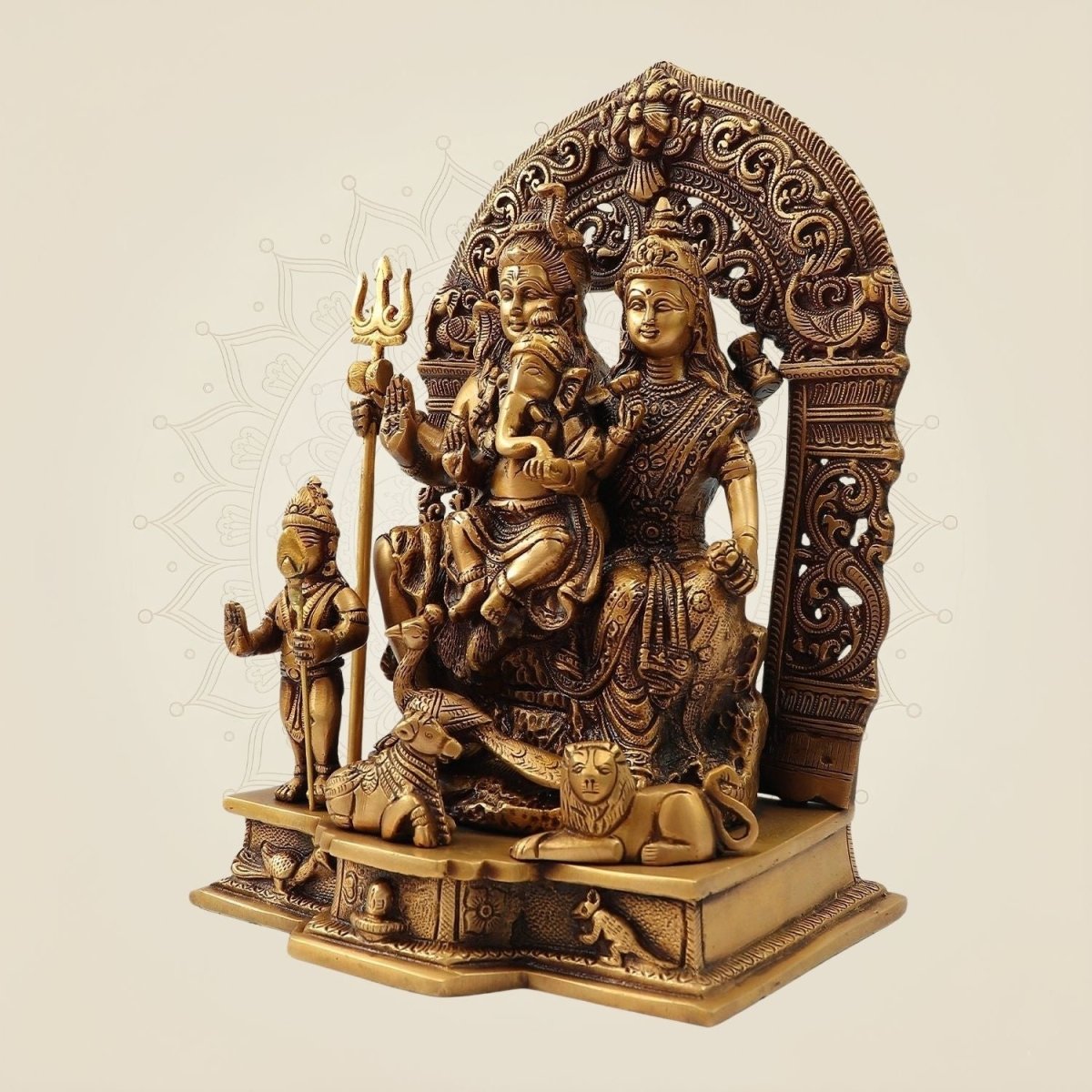 Divine Brass Shiv Pariwar Idol – Heavy Handmade Indian Temple Statue 11.75" - Luxeartisanship
