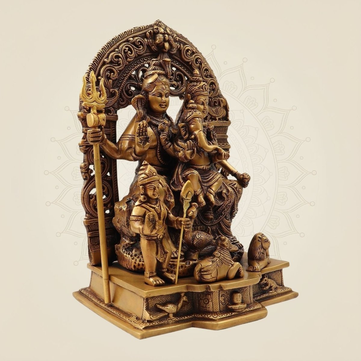 Divine Brass Shiv Pariwar Indian Temple Statue 11.75"