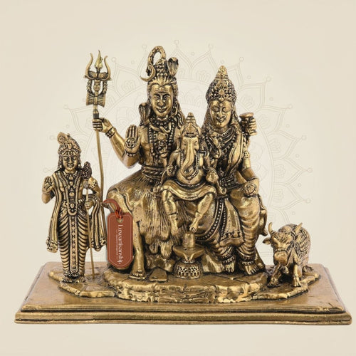 Divine Shiv Parivar Brass Statue – 3.75" Handcrafted Idol for Unity and Spiritual Use