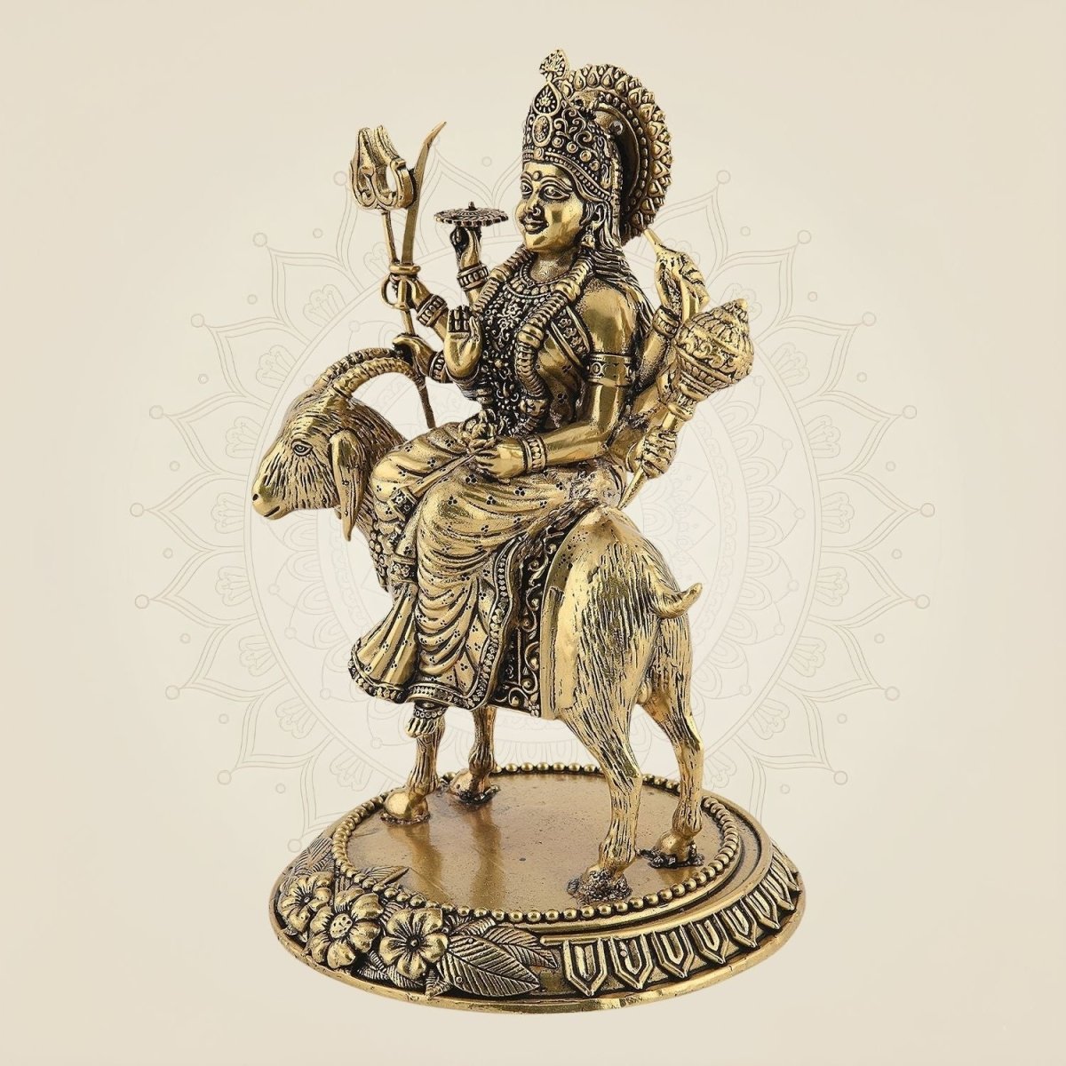 Durga Maa with Goat Brass Statue