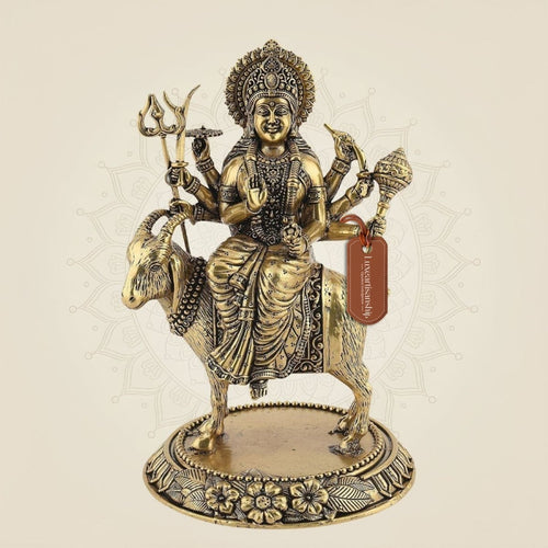 Durga Maa with Goat Idol 6.5" – Pure Brass Handcrafted Lightweight Statue