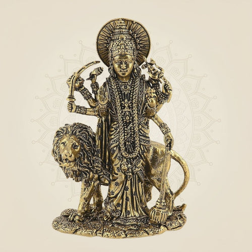 Durga Mata on Lion Idol 6" – Pure Brass Handcrafted Divine Statue