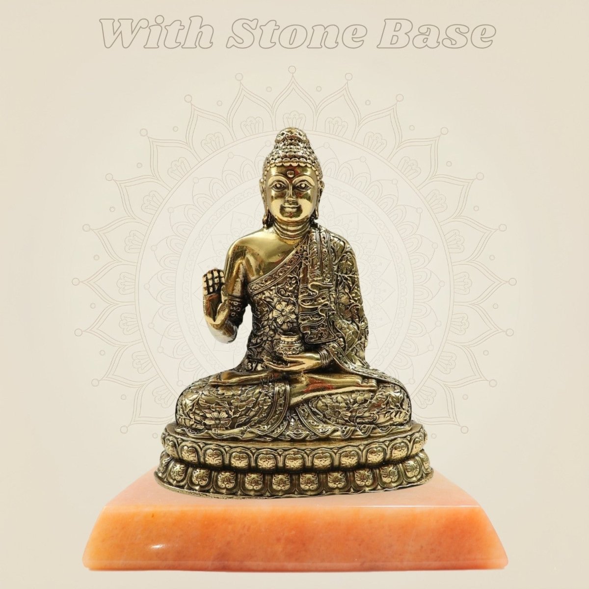 Buddha Brass Sculpture With Stone Base - Luxeartisanship