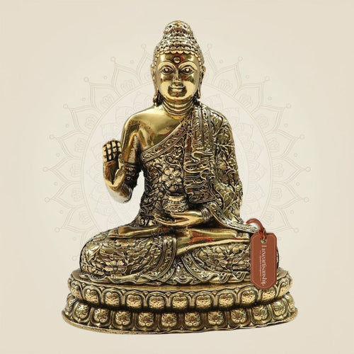 Elegant Brass Buddha Statue 4" - in Meditation Pose for Home