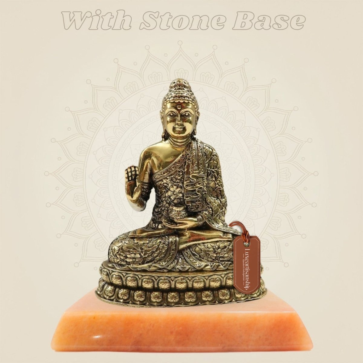 Buddha Brass Sculpture With Stone Base - Luxeartisanship