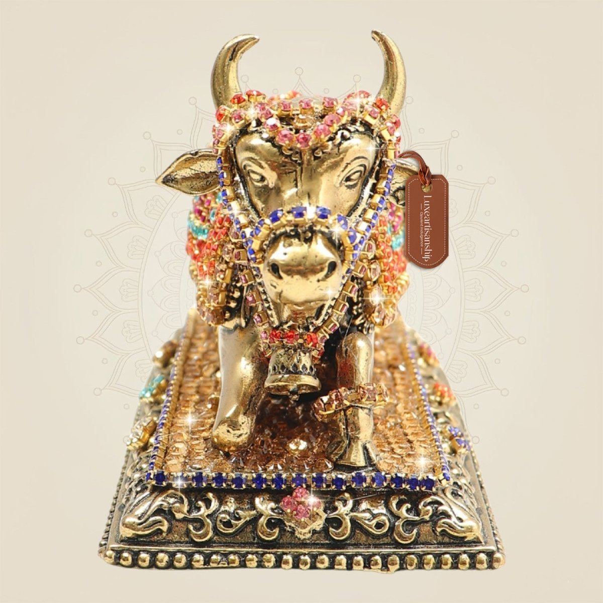 Brass Nandi Bull Statue with Rhinestone Work