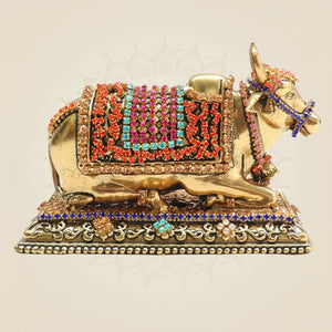 Elegant Brass Nandi Bull Statue with Rhinestone Work – 3 Inch - Luxeartisanship