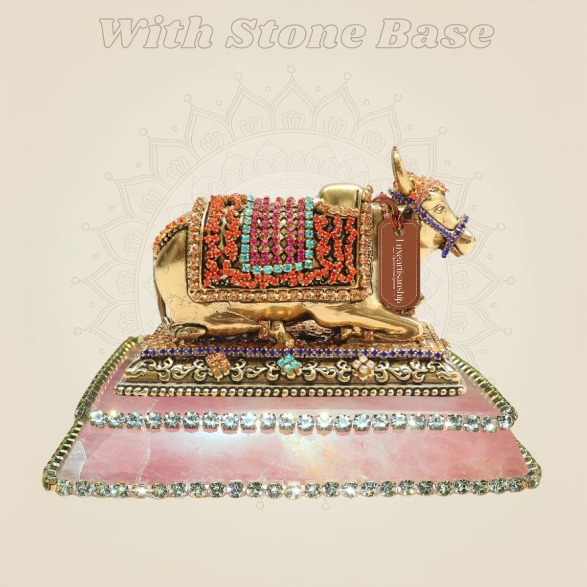 Elegant Brass Nandi Bull Statue with Rhinestone Work – 3 Inch - Luxeartisanship