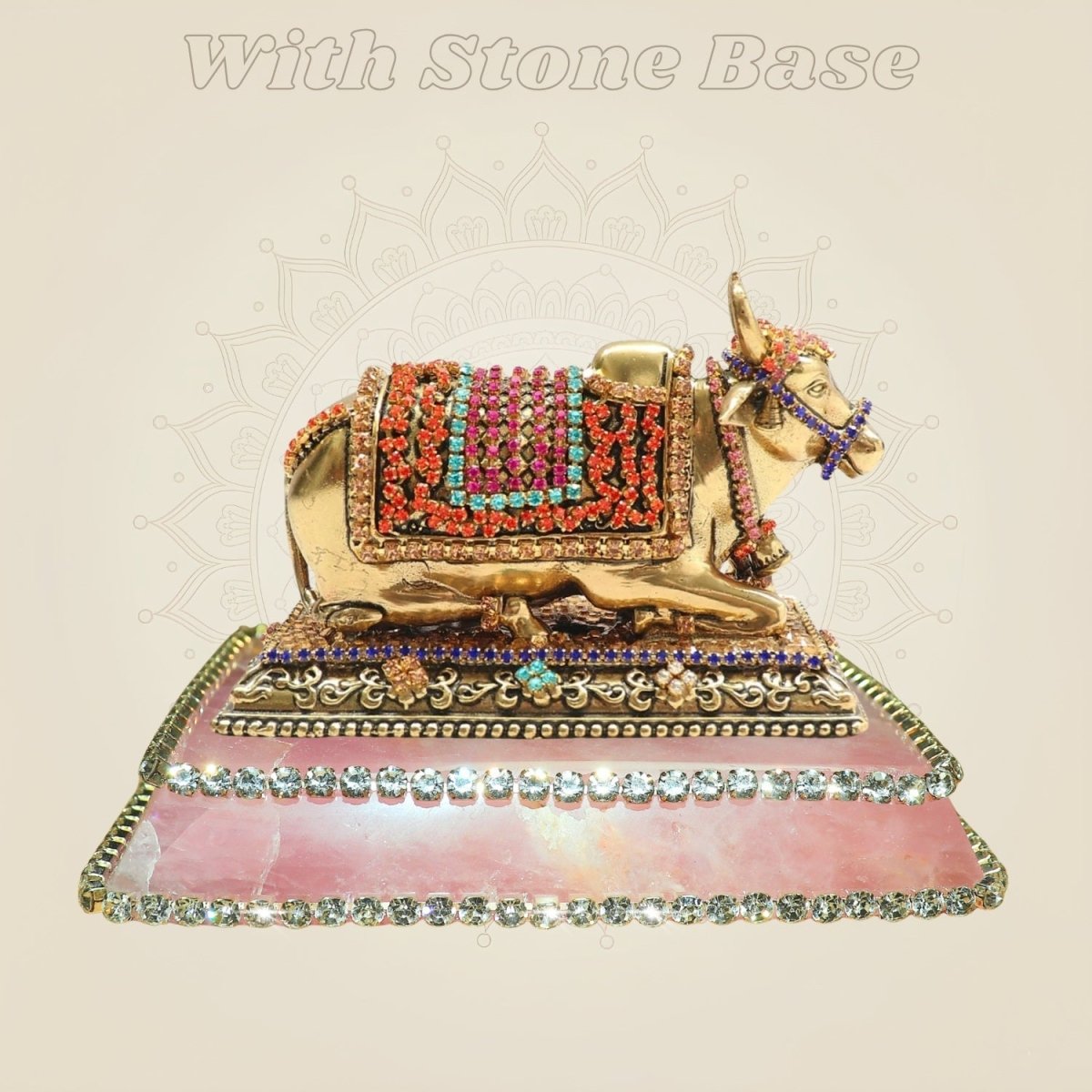 Elegant Brass Nandi Bull Statue with Rhinestone Work – 3 Inch - Luxeartisanship