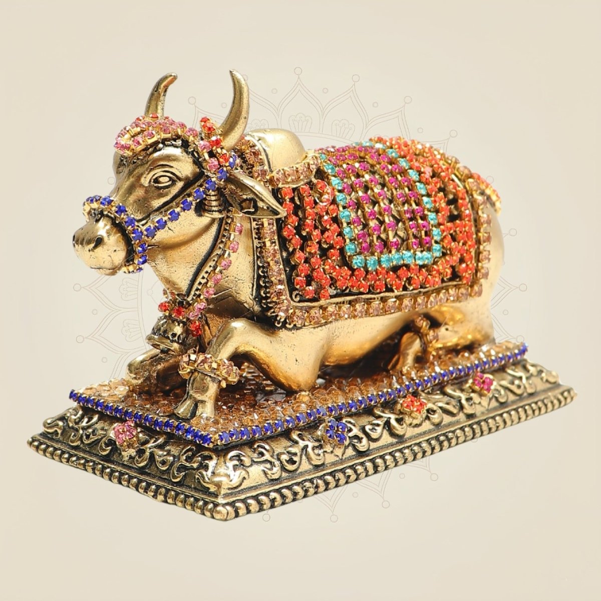Elegant Brass Nandi Bull Statue with Rhinestone Work – 3 Inch - Luxeartisanship
