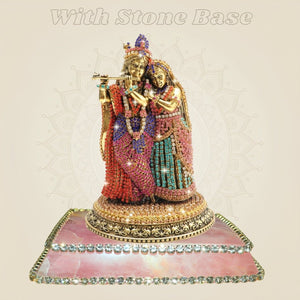 Elegant Brass Radha Krishna Murti with Rhinestone Detailing – 5.5 Inch - Luxeartisanship
