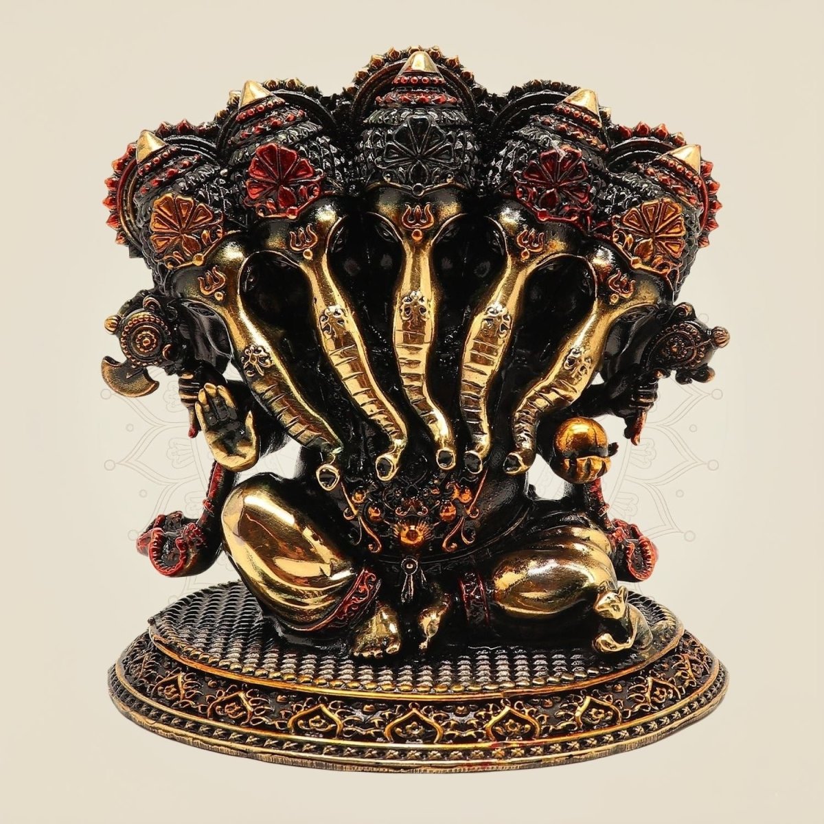 Elegant Panchmukhi Ganesh Brass colored Statue