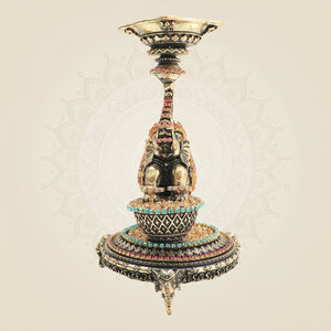Elephant Brass Diya 6 Inch Oil Deepam with Rhinestone Work - Luxeartisanship